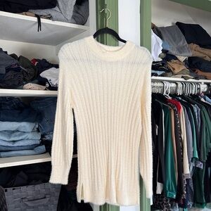 Cozy Cream Ribbed Sweater Dress